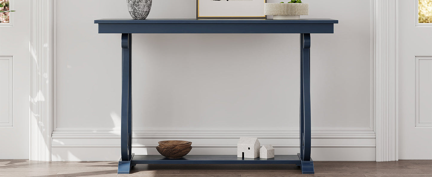 48-Inch Rustic Vintage Console Table --- Farmhouse Style Entryway Table with Open Shelf and Sturdy Construction (Navy) - Korvel