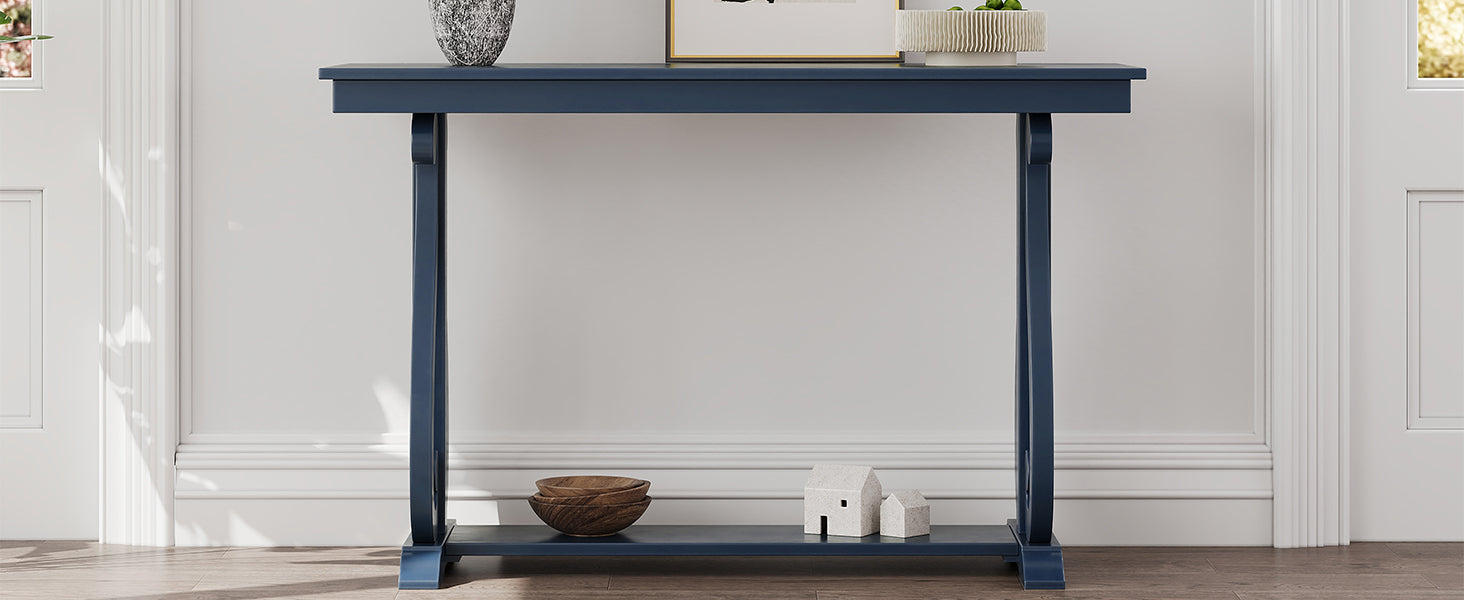 48-Inch Rustic Vintage Console Table --- Farmhouse Style Entryway Table with Open Shelf and Sturdy Construction (Navy) - Korvel
