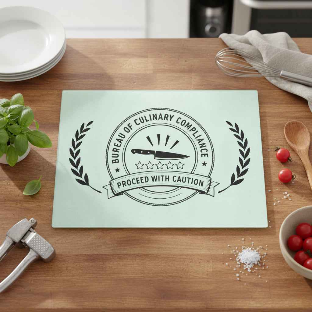 Planche à découper du Bureau de la conformité culinaire – Procédez avec prudence