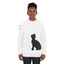 Minimalist Cat Silhouette Crewneck - Dual Black Cats with Paw-Print Sleeve