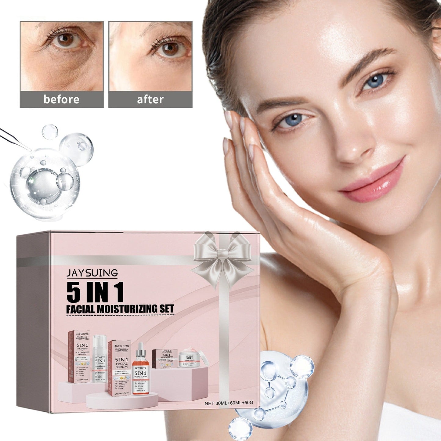 Jaysuing 5-in-1 facial moisturizing set Hydrating, moisturizing, deep moisturizing, whitening, brightening and firming skin - Korvel
