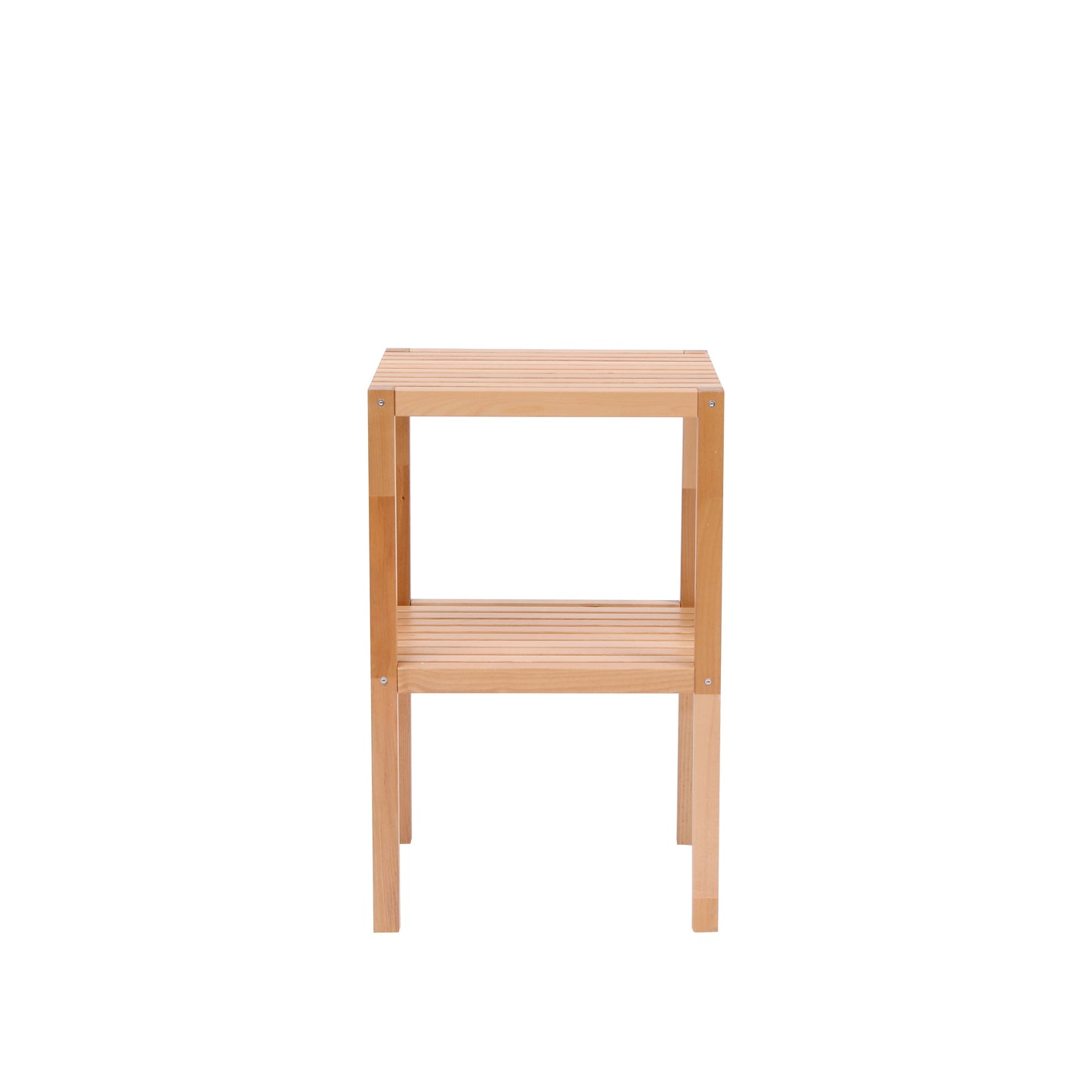 Étagère de salle de bain d'angle en bouleau à 2 niveaux - Unité de rangement en bois naturel