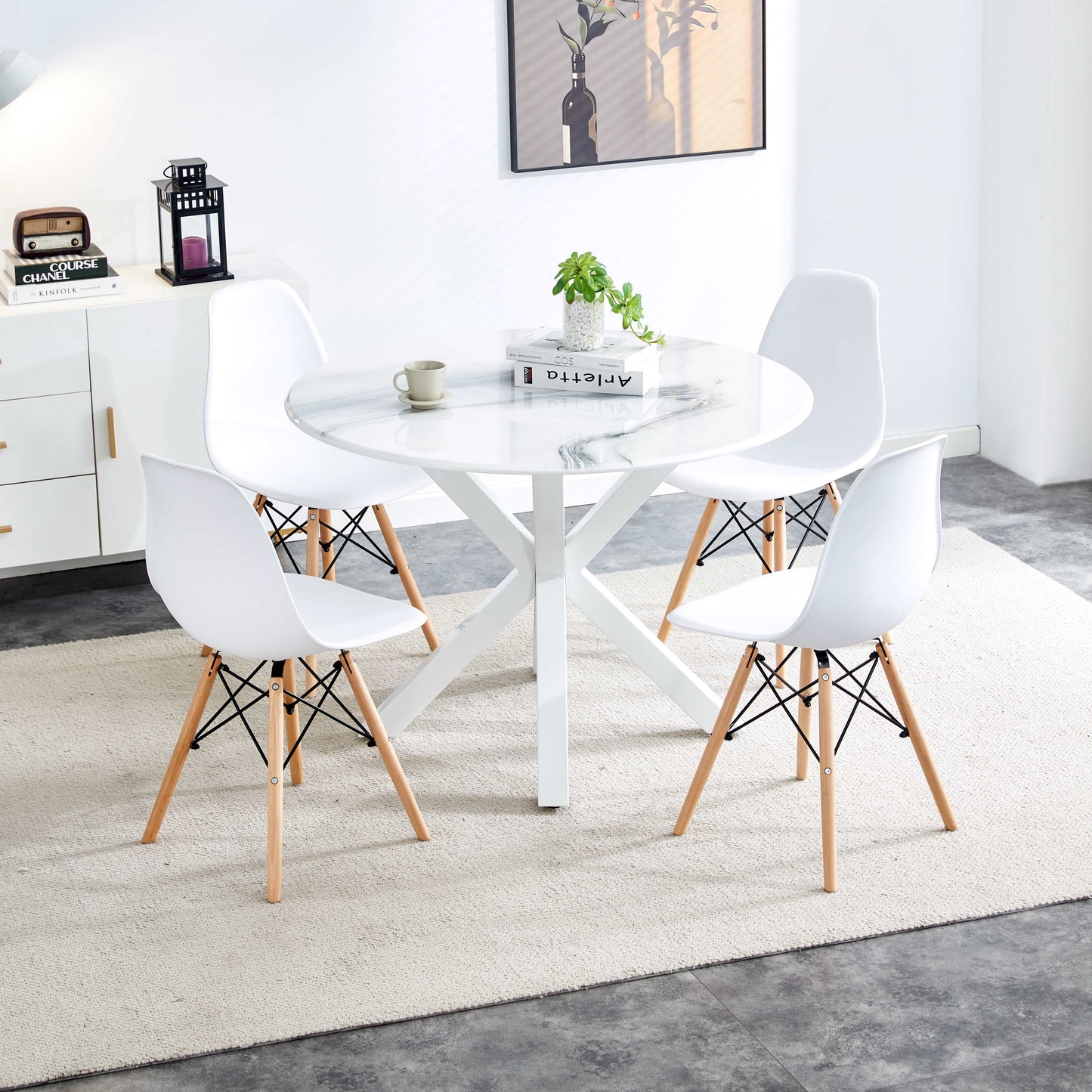 Table à manger médiévale blanche de 42,1" pour 4-6 personnes