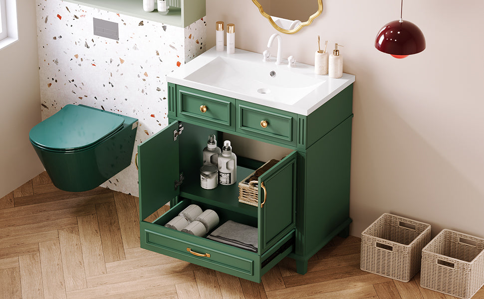 30 inch uncovered bathroom vanity with soft closed door, limited to solid wood frame bathroom storage cabinet green - Korvel