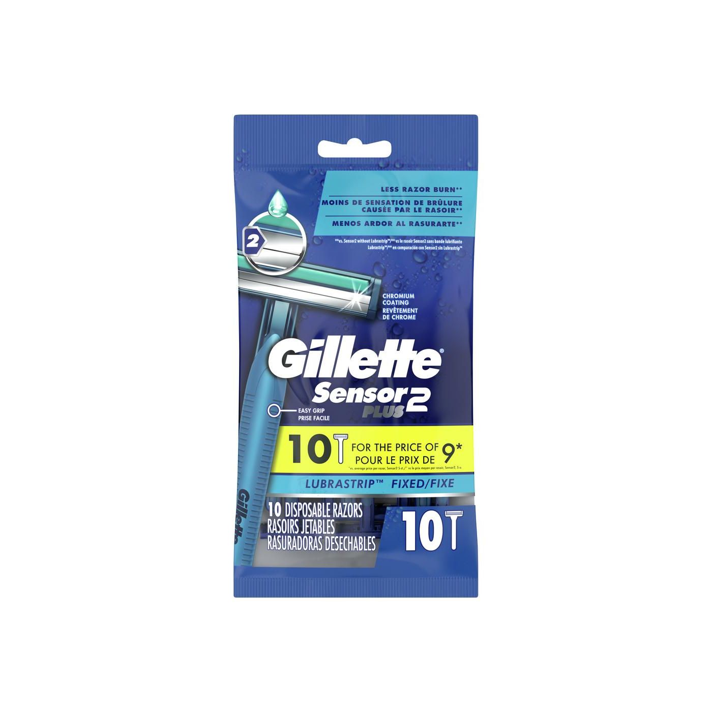 Rasoirs jetables Gillette Sensor2 Plus pour hommes - 10 unités