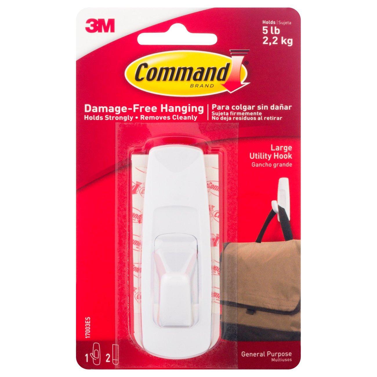 Gancho de Utilidad Grande Command - Colgado en la Pared Sin Daños, Soporta Hasta 5 lbs