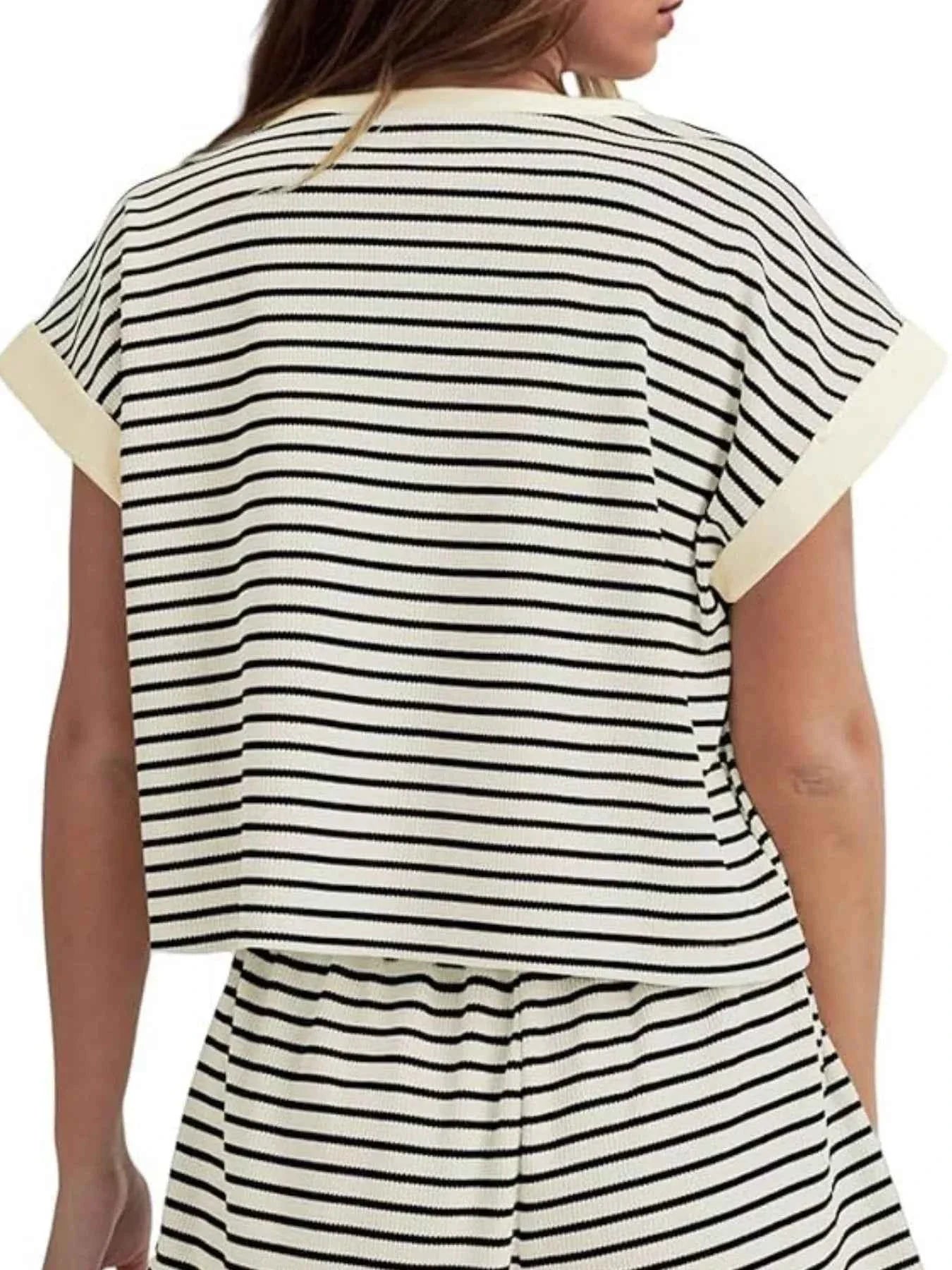 Striped Chic Plus Size Top & Shorts Set