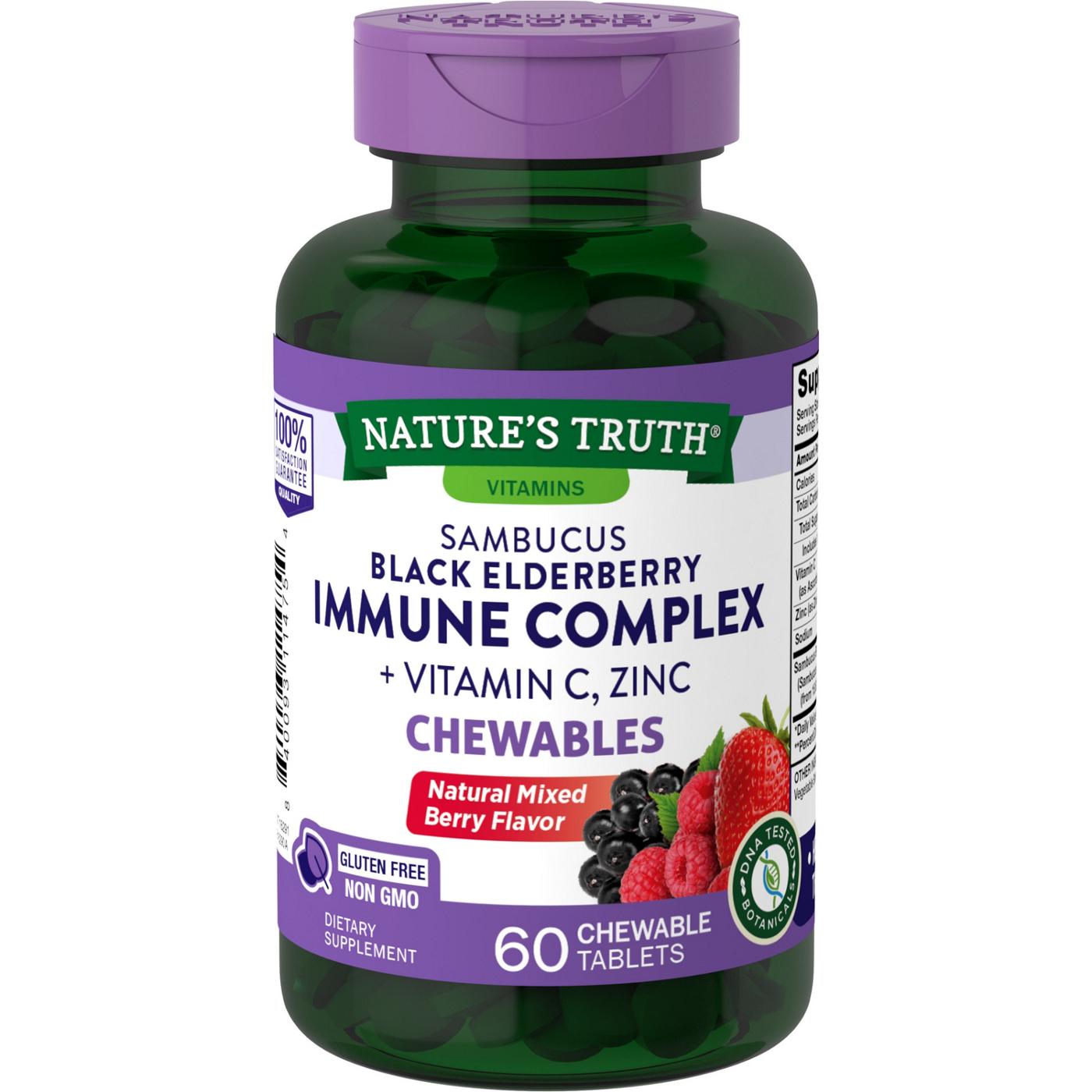 Complexe de Sureau Noir Sambucus de Nature's Truth avec Vitamine C et Zinc, 60 Comprimés à Mâcher