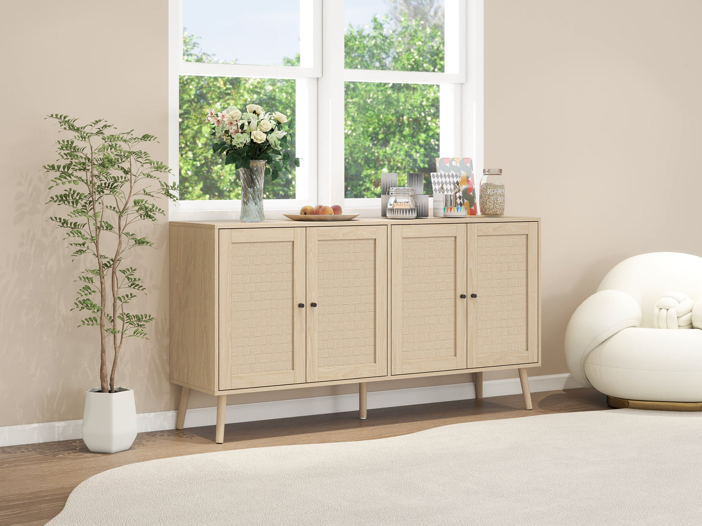 4 Door Accent Cabinet Sideboard Buffet Storage Cabinet with Adjustable Shelf for Entryway Living Room Bedroom - Korvel