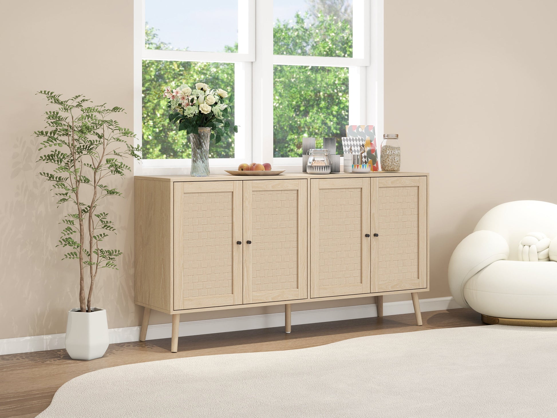 4 Door Accent Cabinet Sideboard Buffet Storage Cabinet with Adjustable Shelf for Entryway Living Room Bedroom - Korvel