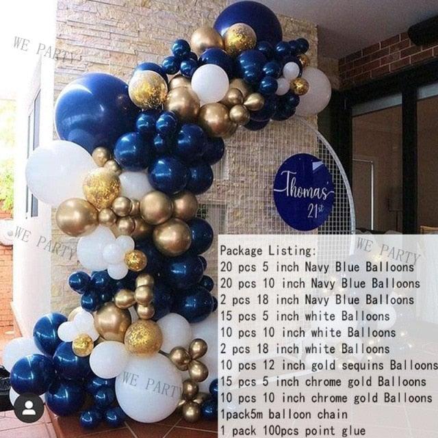 Kit de guirlande de ballons bleu marine et or de 104 pièces