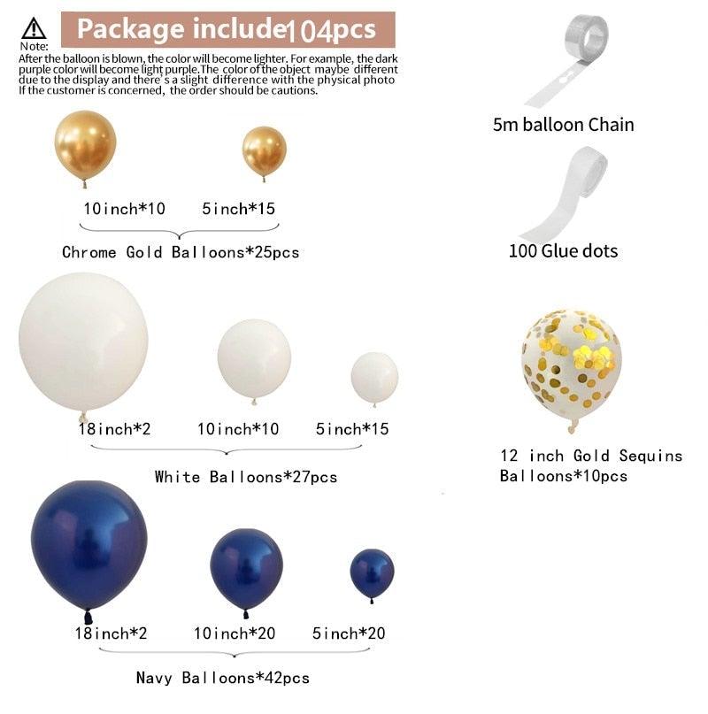 Kit de guirlande de ballons bleu marine et or de 104 pièces