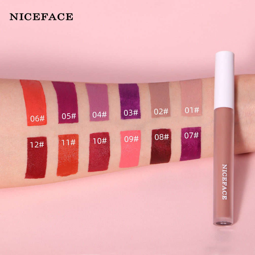 NICEFACE 12 Color Velvet Matte Lip Gloss Non-Stick Cup Liquid Lipstick Lip Glaze - Korvel