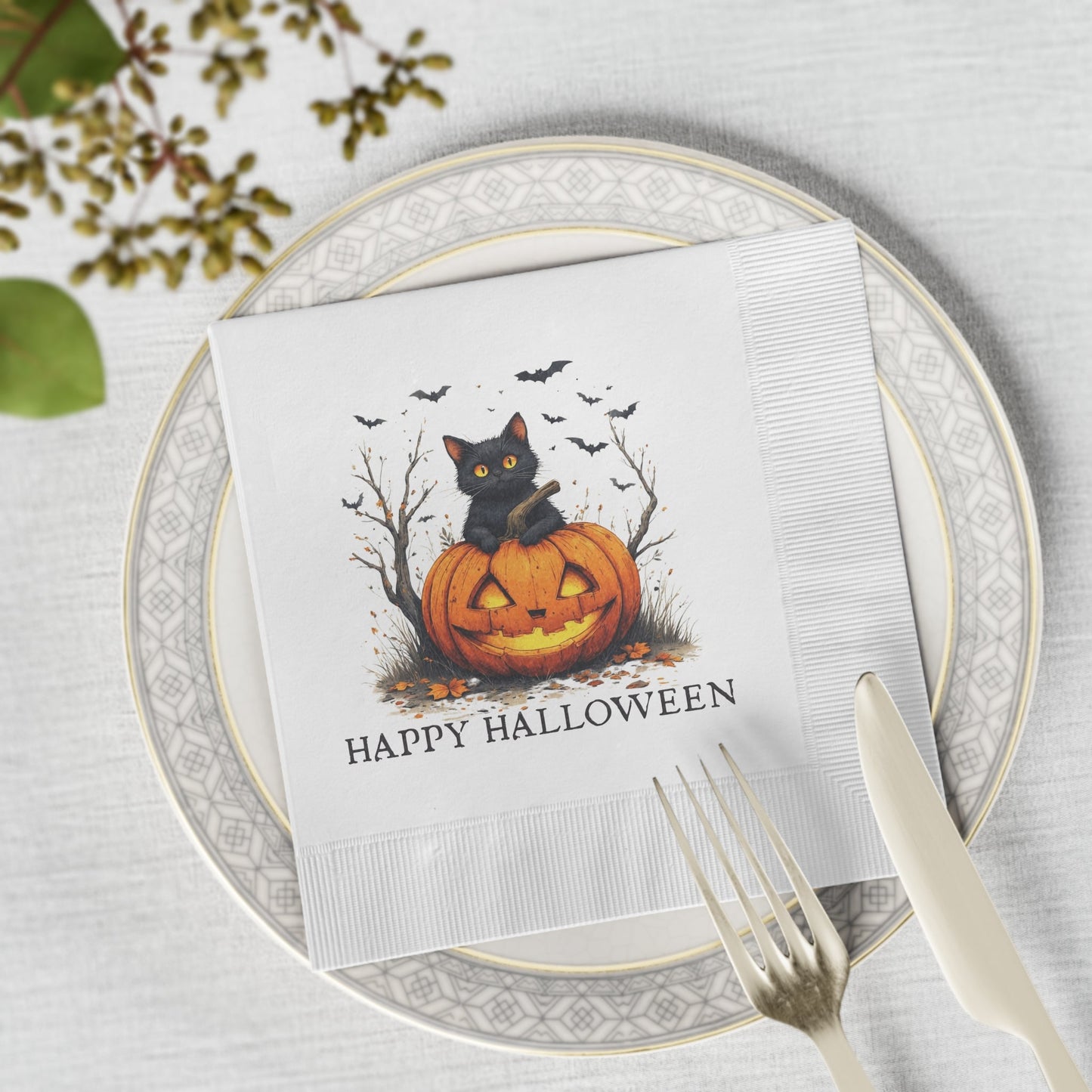 Serviettes d'Halloween avec Chats et Citrouilles pour Célébrations Festives