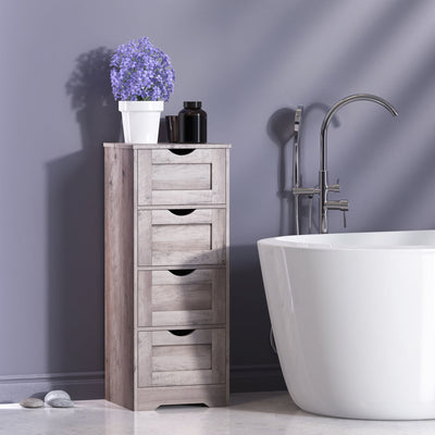 Floor Cabinet Wooden Storage Cabinet Home Office Living Room Bathroom Side Table Sturdy Modern 4 Drawers Grey - Korvel