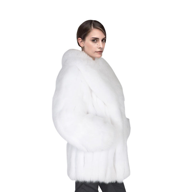 Stylish Fox-Fur Lapel Coat for Women