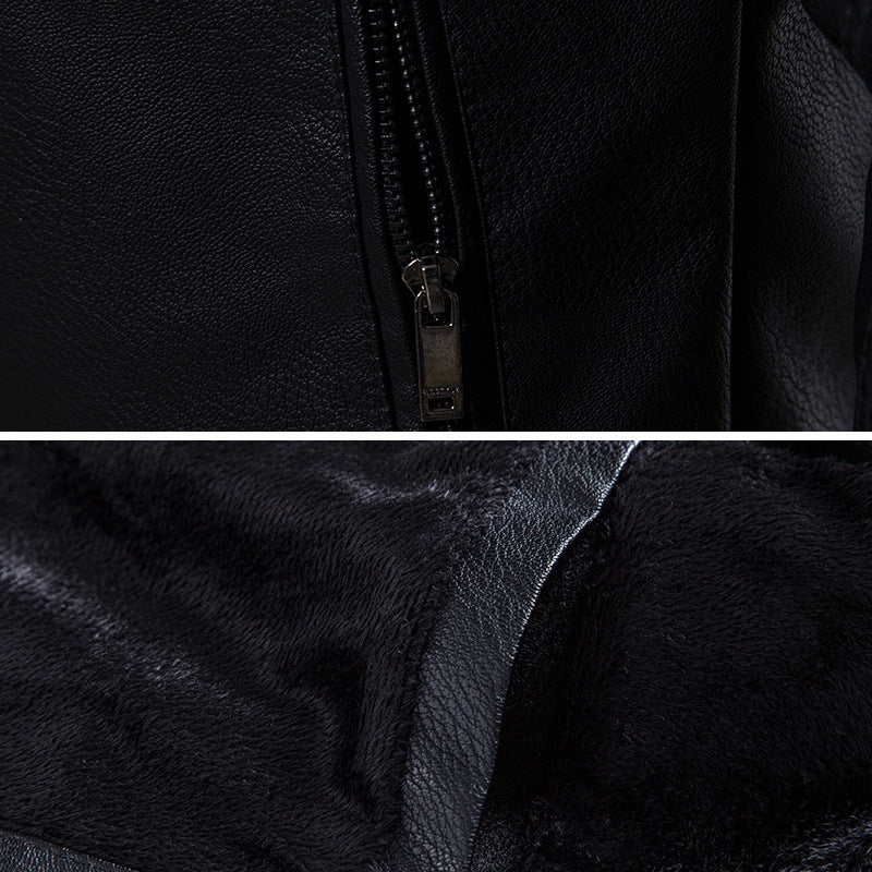 Men's Slim Fit PU Leather Bomber Jacket