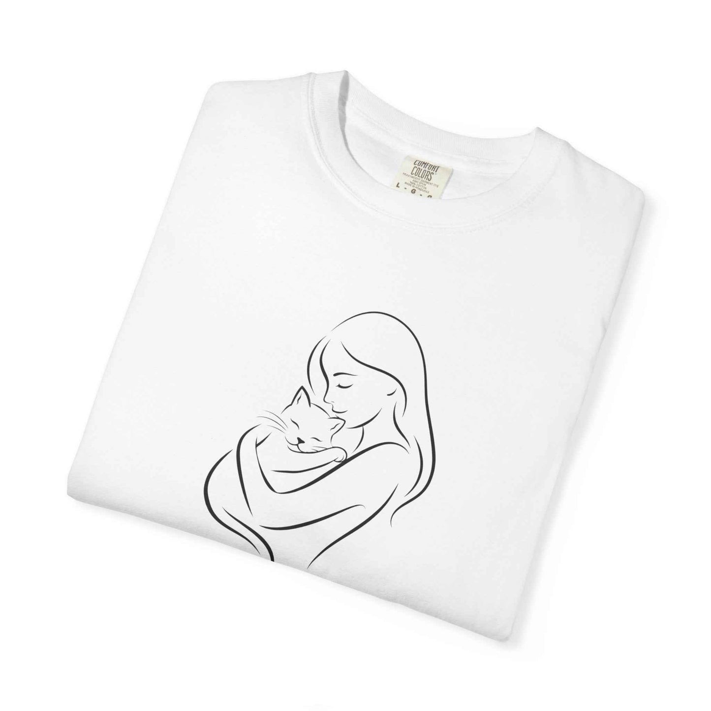 Camiseta Madre y Gato Abrazo | Camiseta Minimalista de Arte Lineal para Mamás de Gatos