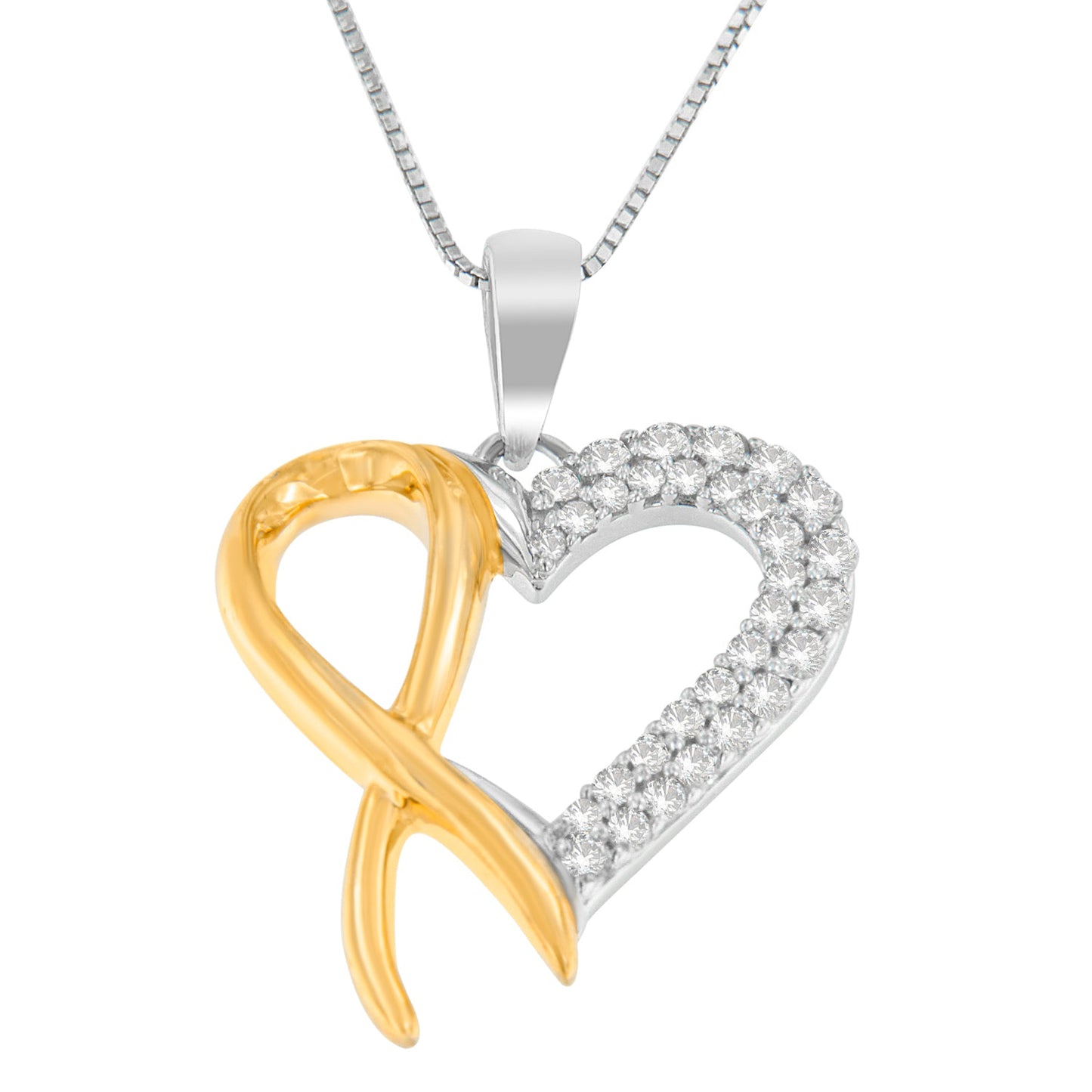 .925 Sterling Silver Two-Toned Diamond Pendant Necklace