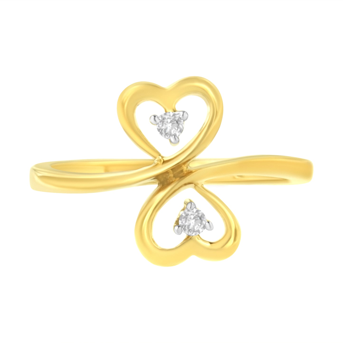 Bague en diamant à double cœur en or jaune 14KT - Taille 7
