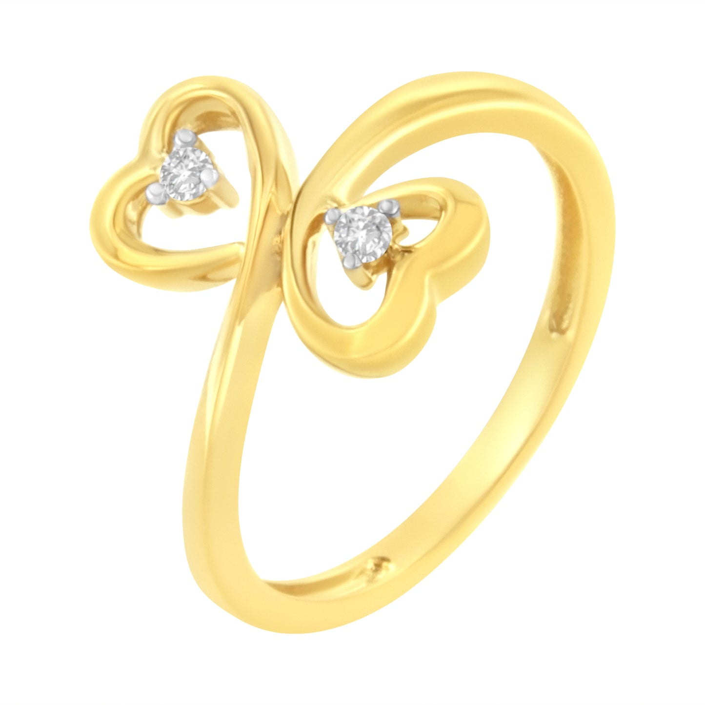 Bague en diamant à double cœur en or jaune 14KT - Taille 7