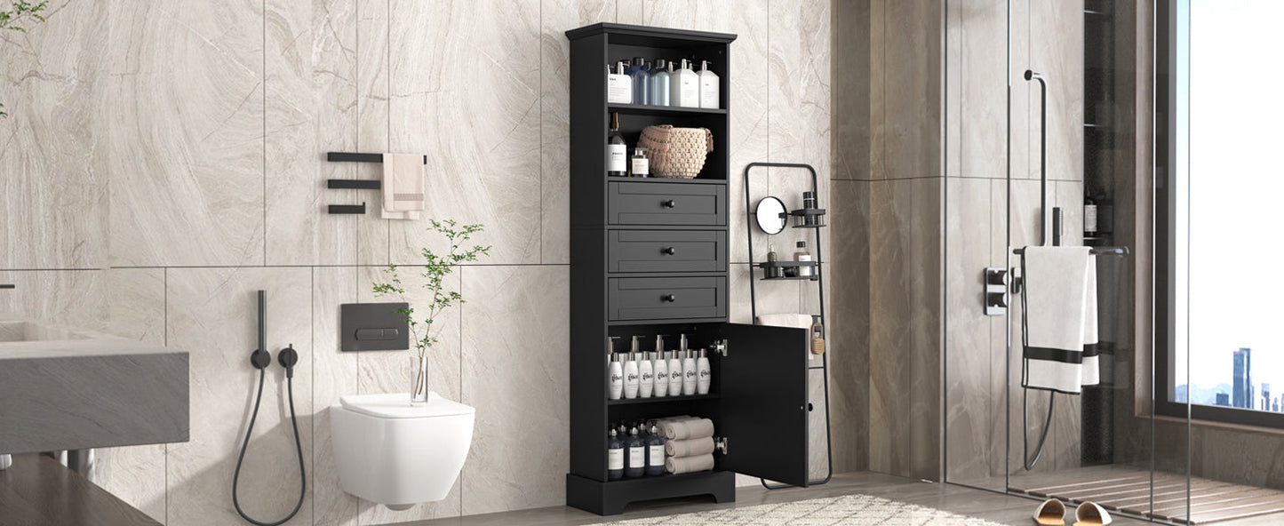 Elegant Black High Storage Cabinet with 3 Drawers