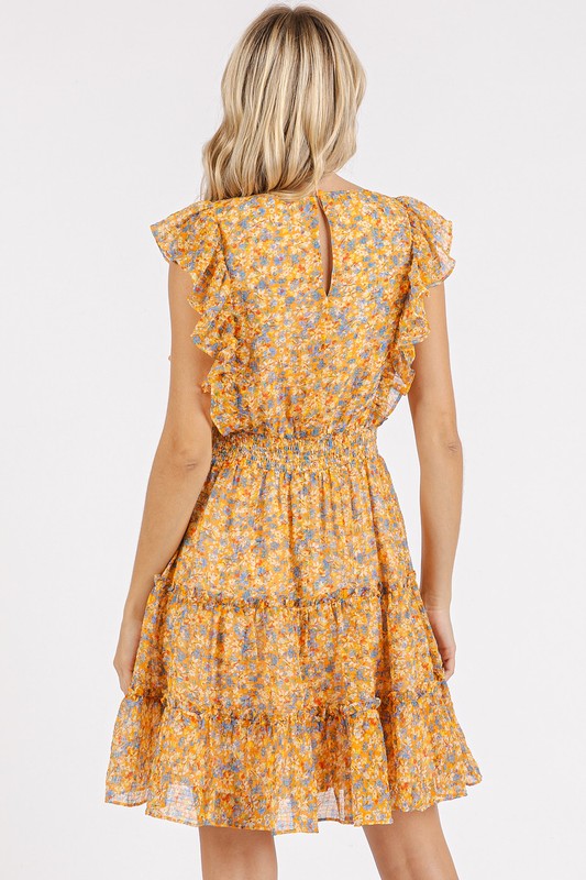 Robe Mini en Chiffon à Imprimé Floral Ditsy avec Volants