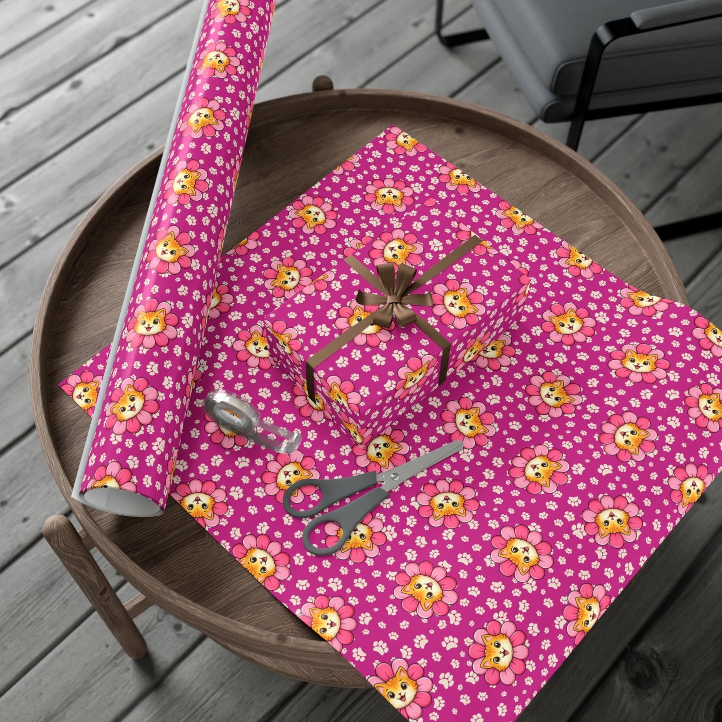 Pink Cat Blossom Gift Wrap | Adorable Cat Lover Wrapping Paper