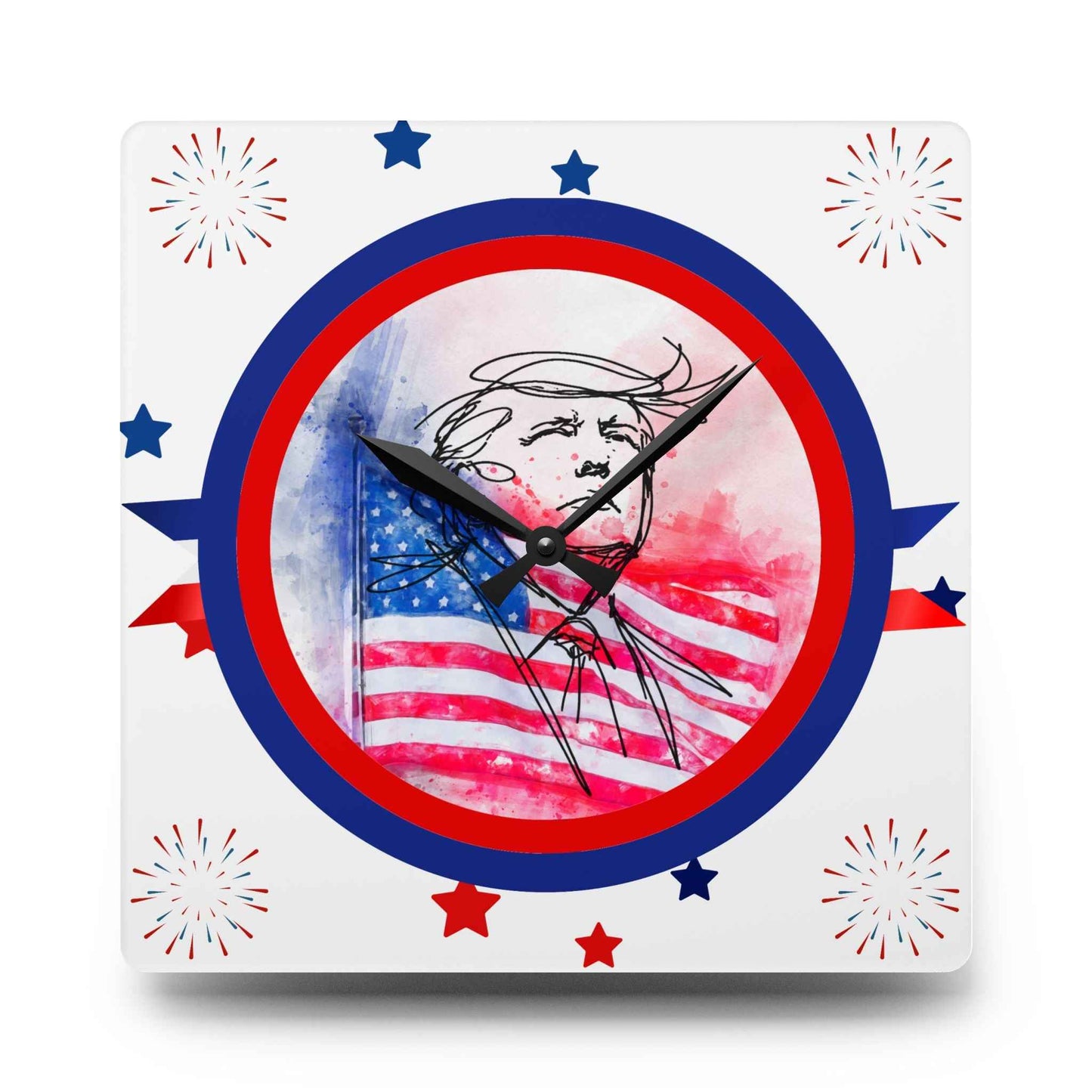 Patriotic Sketch Portrait Acrylic Wall Clock