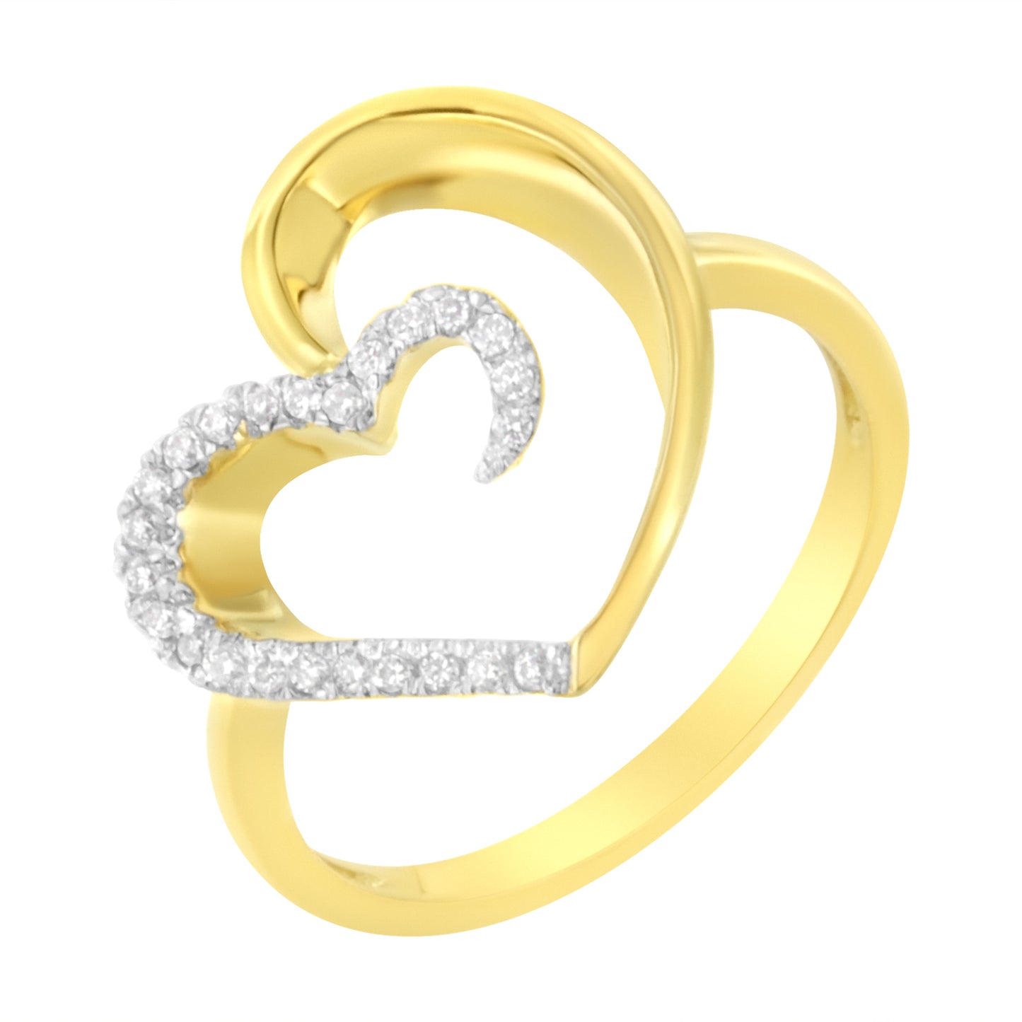 Bague en forme de cœur en diamant en or jaune 14KT - Taille 7