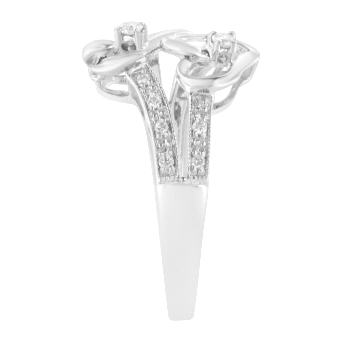 14KT White Gold Diamond Twin Heart Ring - Size 6.5