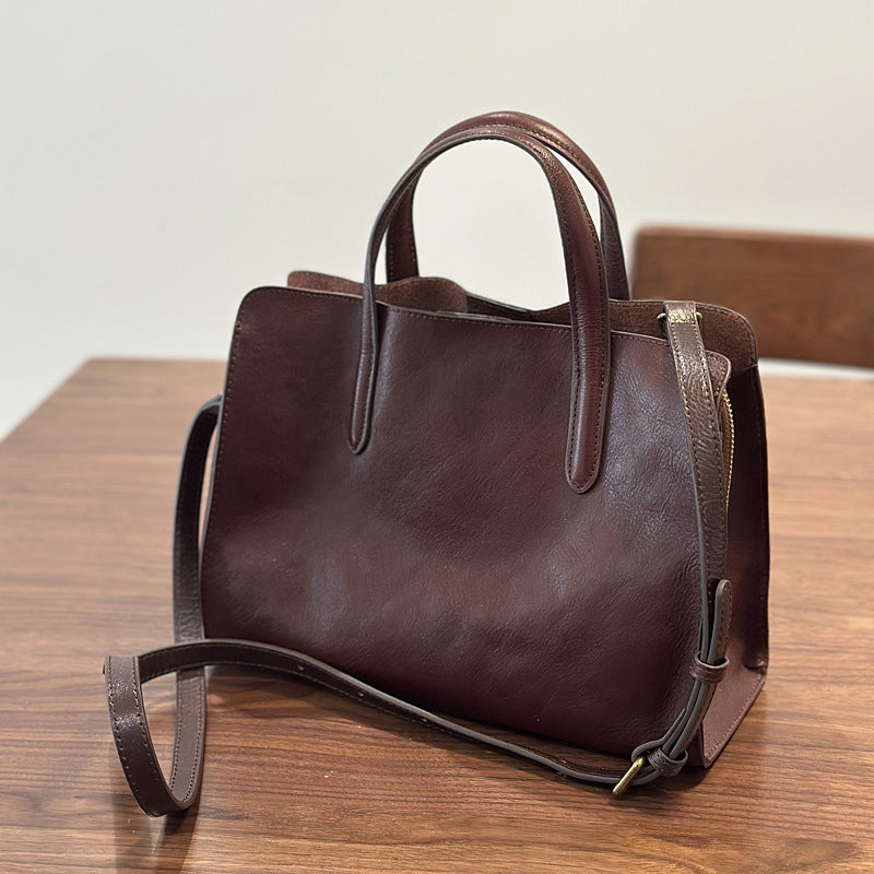 Premium Women's Casual All-Match Tote Bag in Full-Grain Cowhide Leather