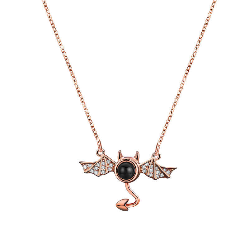 100 languages I love you, projection necklace, female demon, niche European and American design, collarbone chain jewelry - Korvel