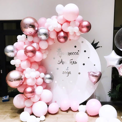 108 pcs Pink White Metallic Garland Arch Balloon Kit