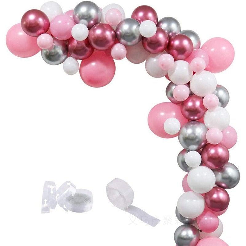 Kit de Ballons en Arch de 108 pcs Rose Blanc Métallique