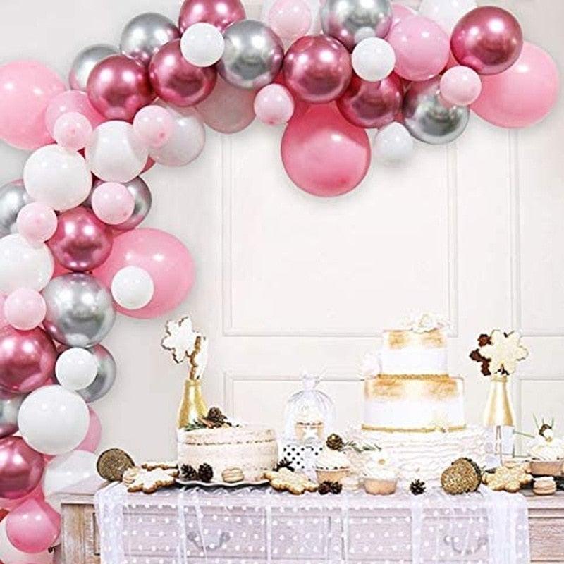 Kit de Ballons en Arch de 108 pcs Rose Blanc Métallique