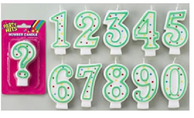 Green & White Number Candles - 0 to 9 & Question Mark