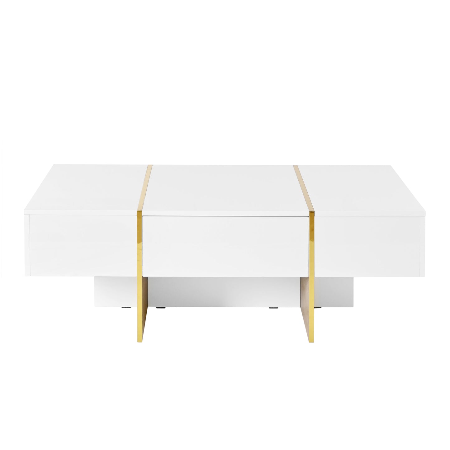 ON-TRANS 47.2 inch x 31.4 inch multifunctional rectangular sofa table with 2 drawers and gold wood grain leg center table, white - Korvel