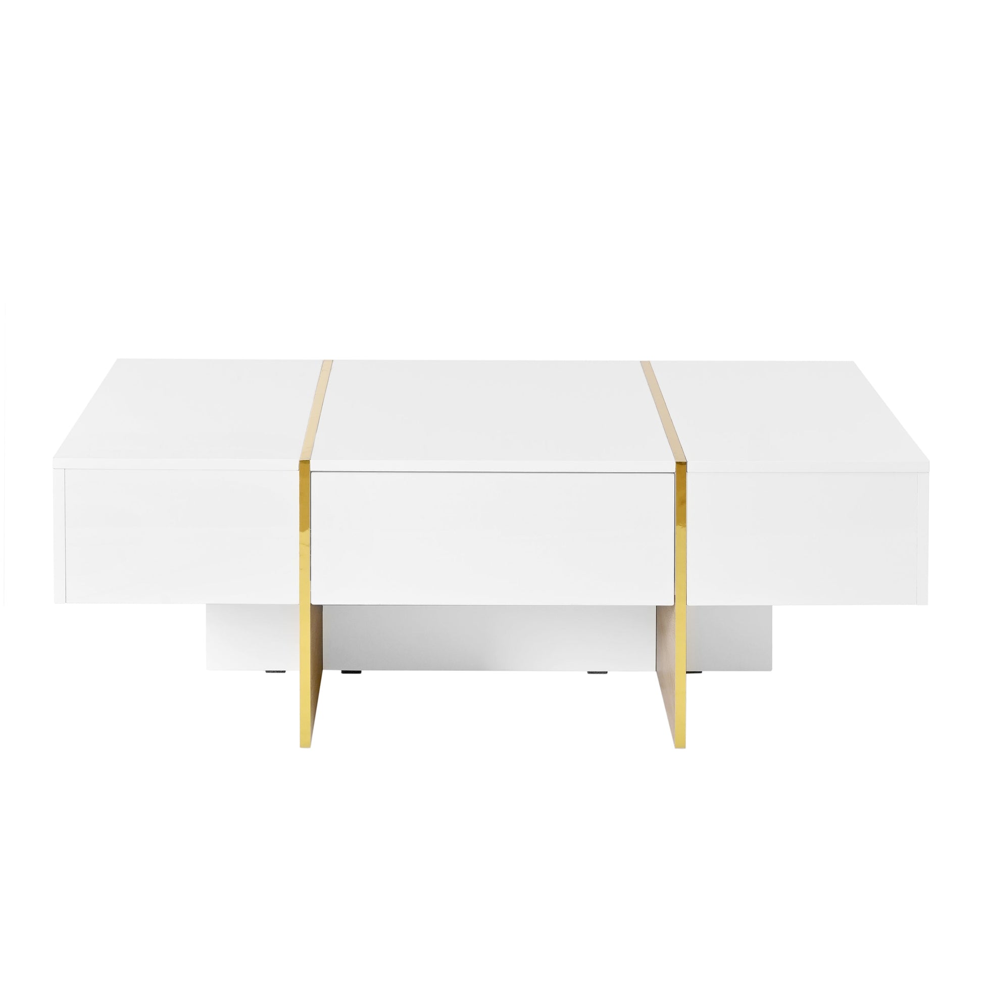 ON-TRANS 47.2 inch x 31.4 inch multifunctional rectangular sofa table with 2 drawers and gold wood grain leg center table, white - Korvel