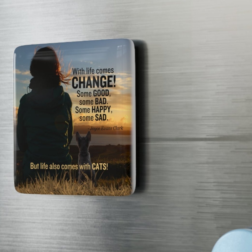 Life Comes with Cats Porcelain Magnet - Square