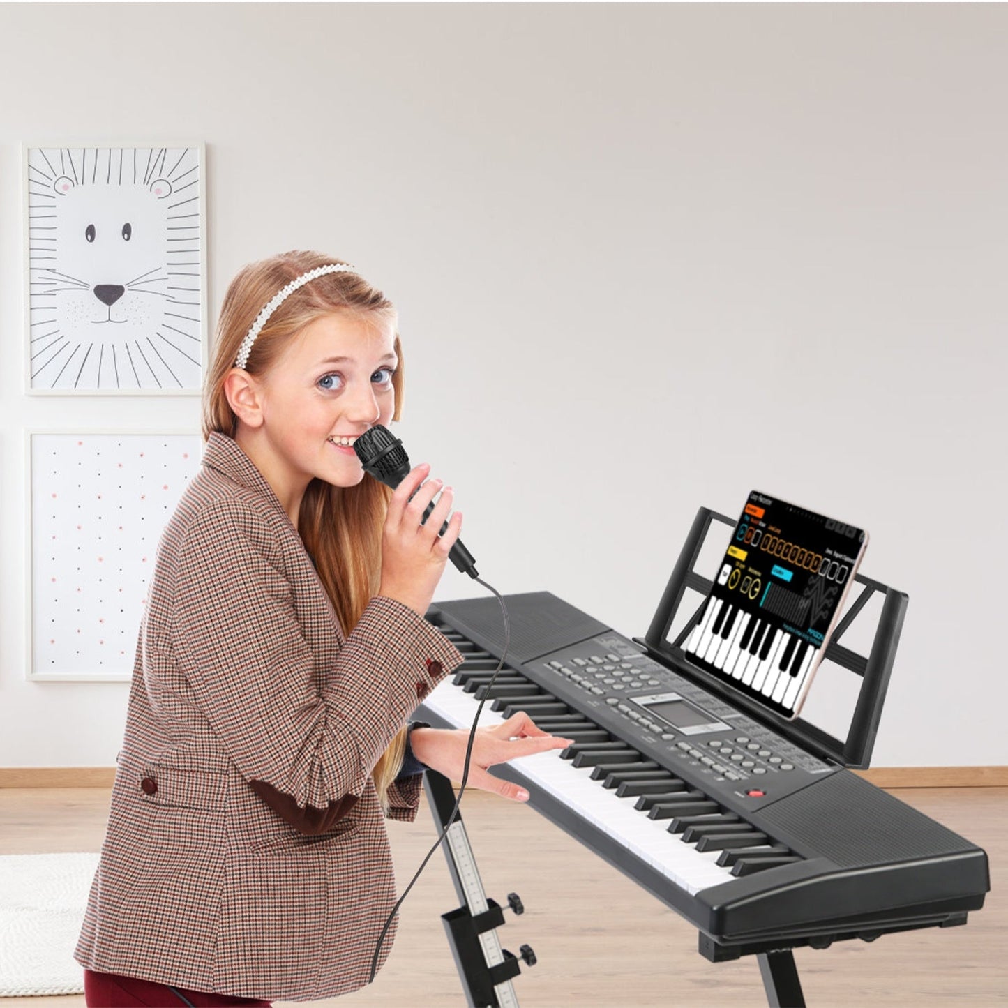 61-Key Digital Music Keyboard for Kids with Microphone & Stand