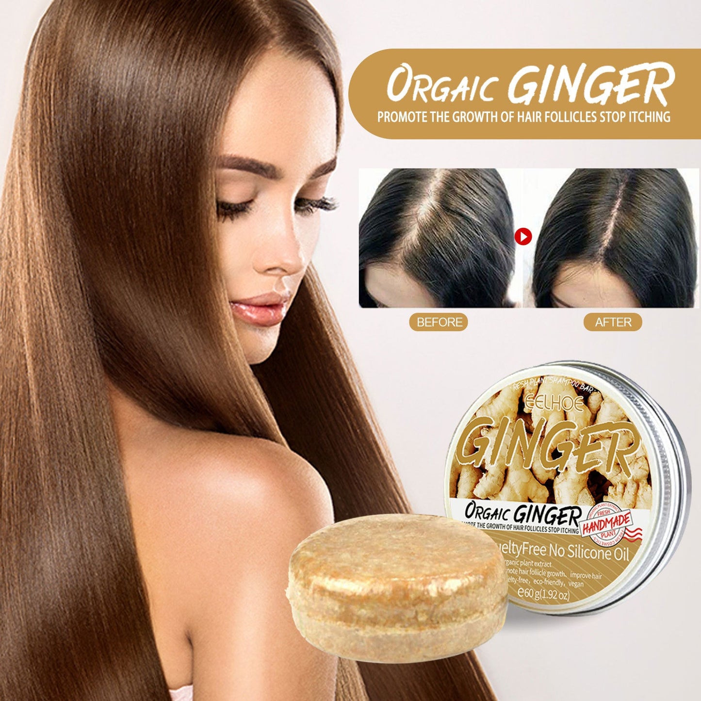 Barre de shampooing infusée au gingembre pour des soins capillaires nourrissants