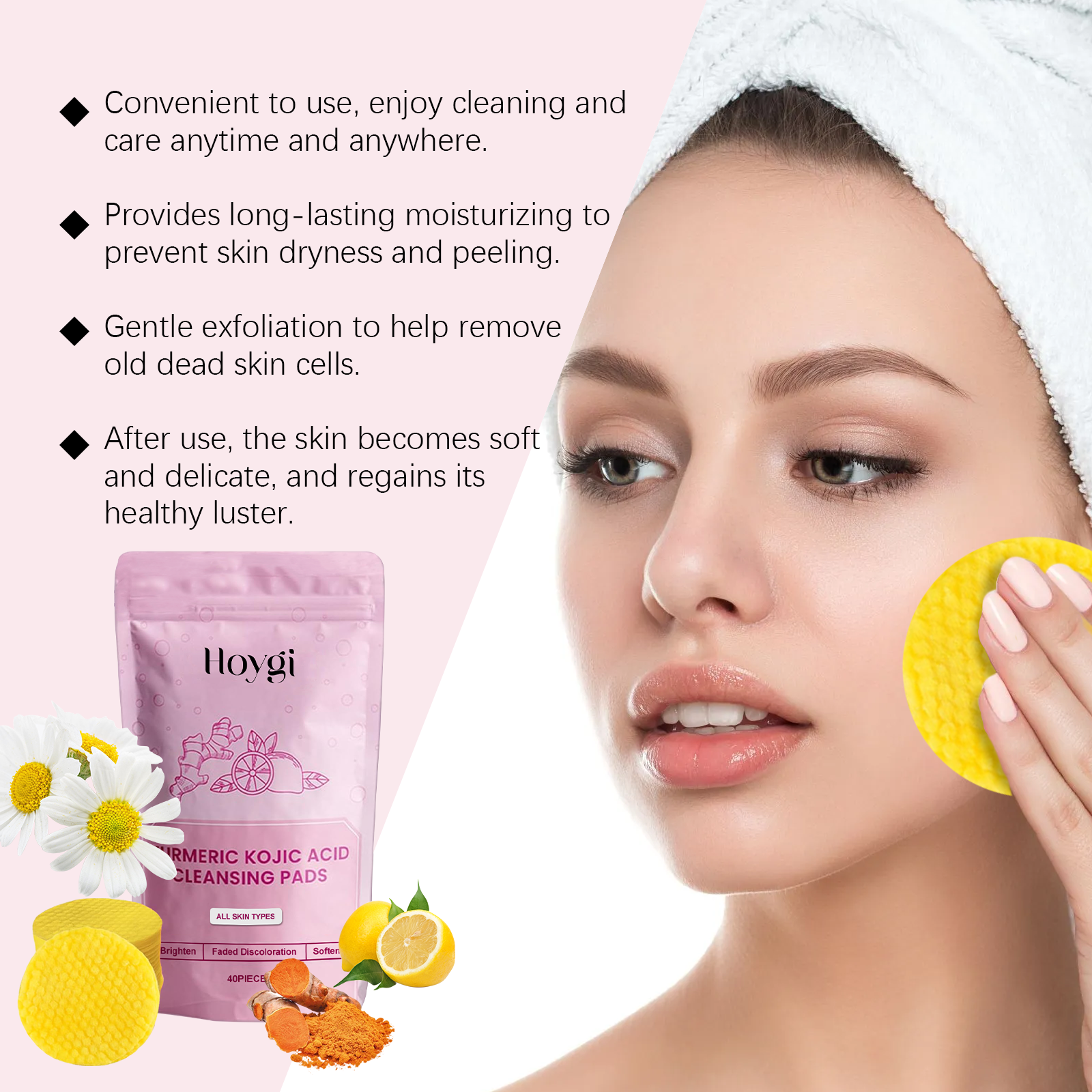Turmeric Acid Cleansing Pad Gently Repair Skin, Brightening Pores And Hydrating Skin Care Pad - Korvel