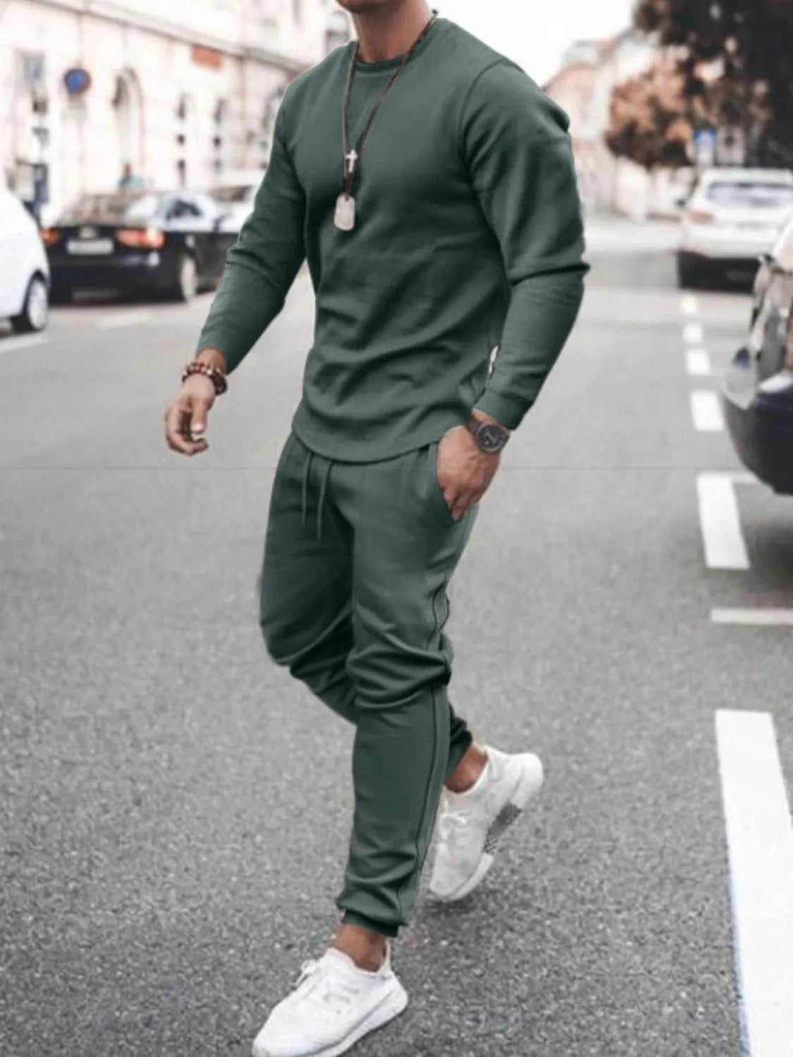 Ensemble haut à col rond à manches longues et pantalon grande taille pour hommes