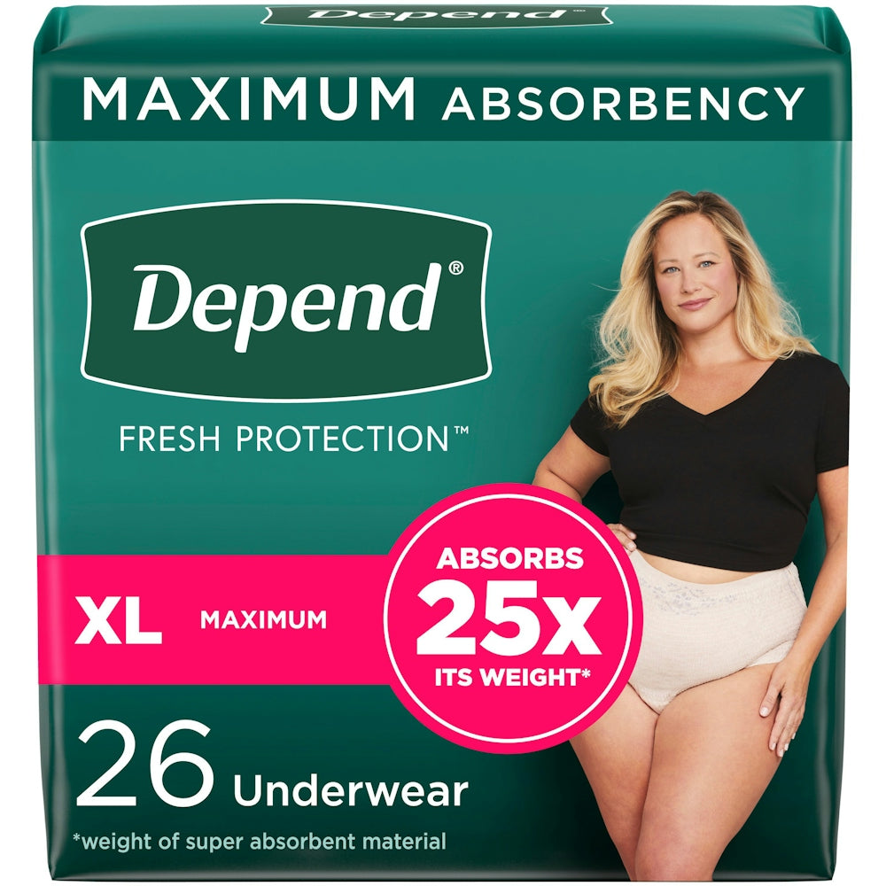 Sous-vêtements d'incontinence Depend Fresh Protection pour femmes, XL, 26 unités