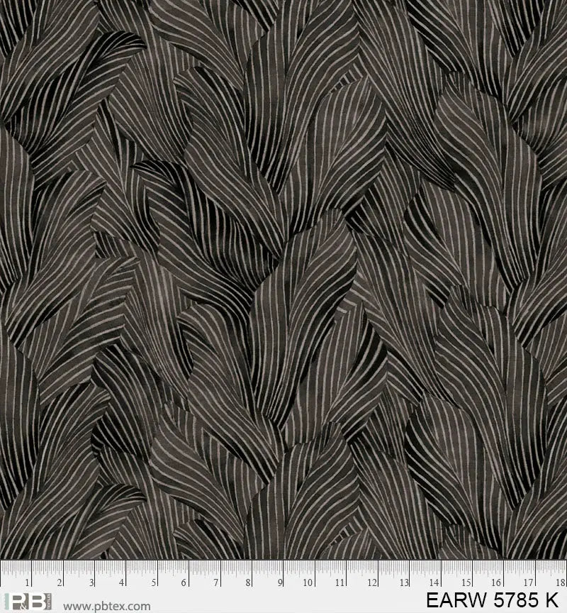 Tela de algodón de fondo ancho de 108" en tonos tierra con hojas negras