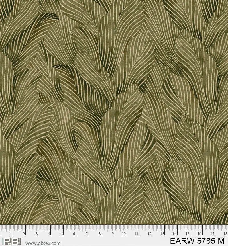 108" Earth Tones Moss Green Leaf Cotton Fabric per Yard