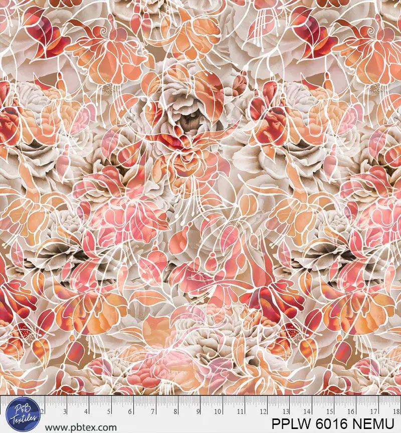 Tissu en coton à fleurs rouges et orange crème Petal Play 108"