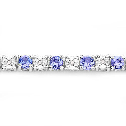 5.44 Carat Genuine Tanzanite and White Diamond Bracelet