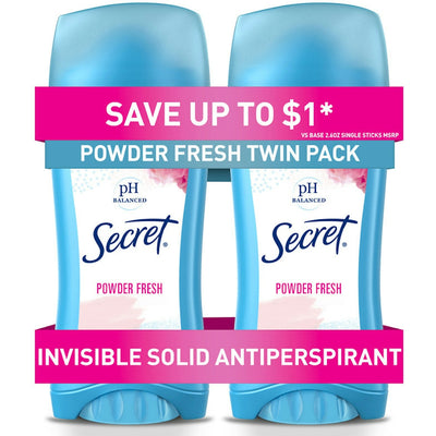 Secret Invisible Solid Antiperspirant & Deodorant, Powder Fresh, Twin Pack